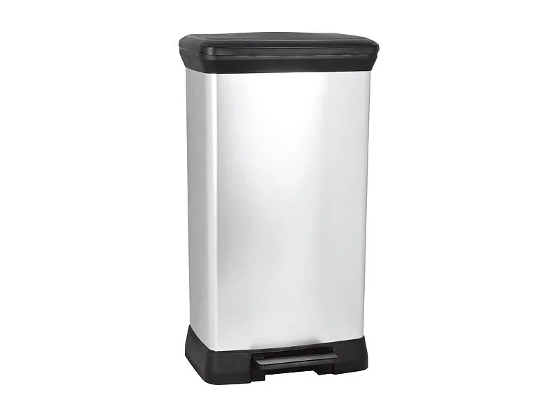 Poubelle à pédale 50 litres - Aspect métal - Plastique recyclé