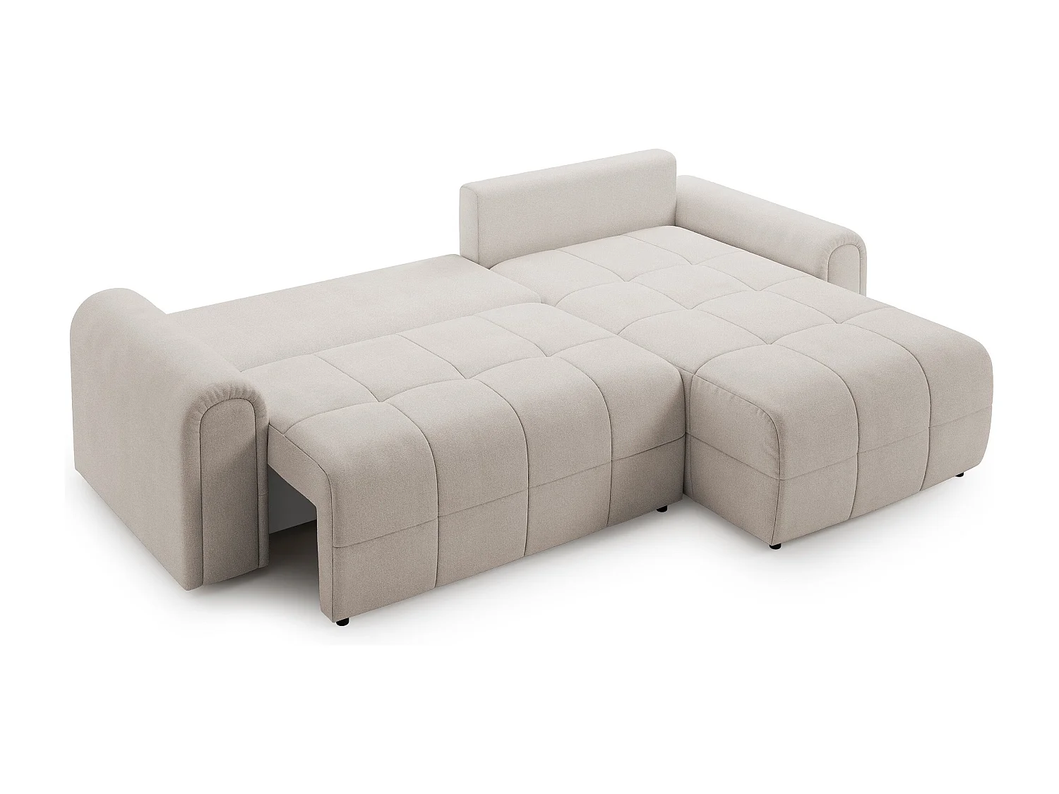 Canapé d’angle – convertible – méridienne – côté droit – crème – en chenille – SIMOLLA