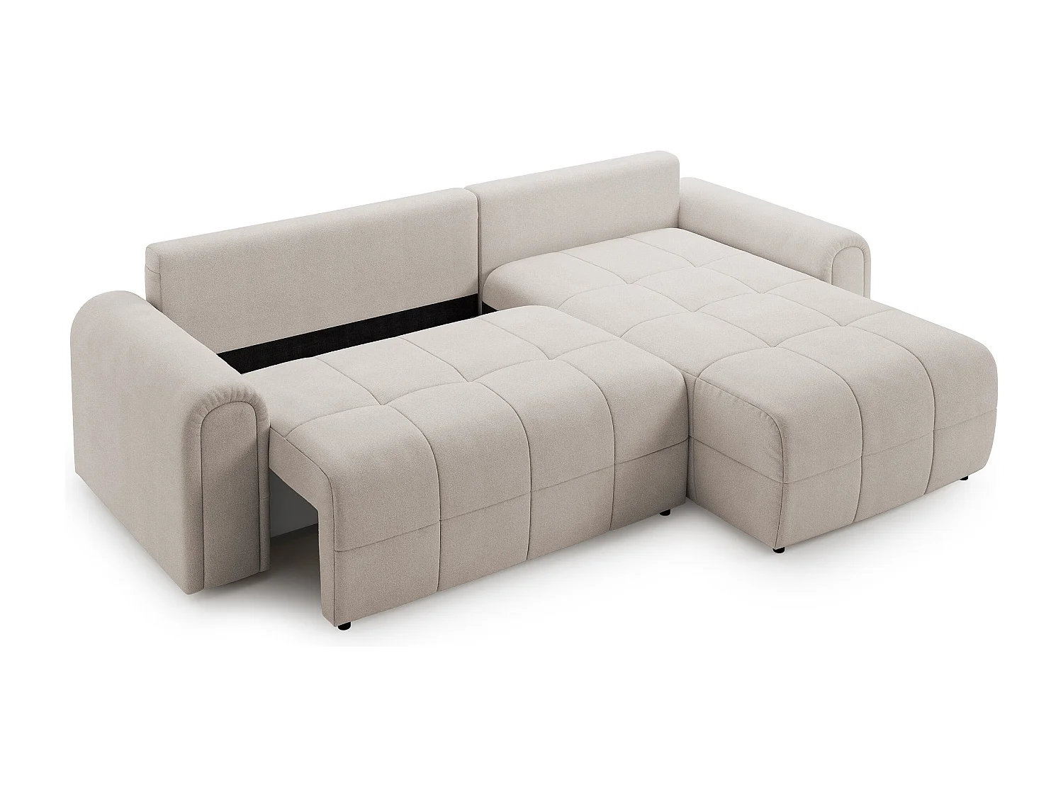 Canapé d’angle – convertible – méridienne – côté droit – crème – en chenille – SIMOLLA