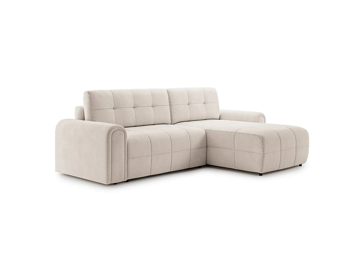 Canapé d’angle – convertible – méridienne – côté droit – crème – en chenille – SIMOLLA