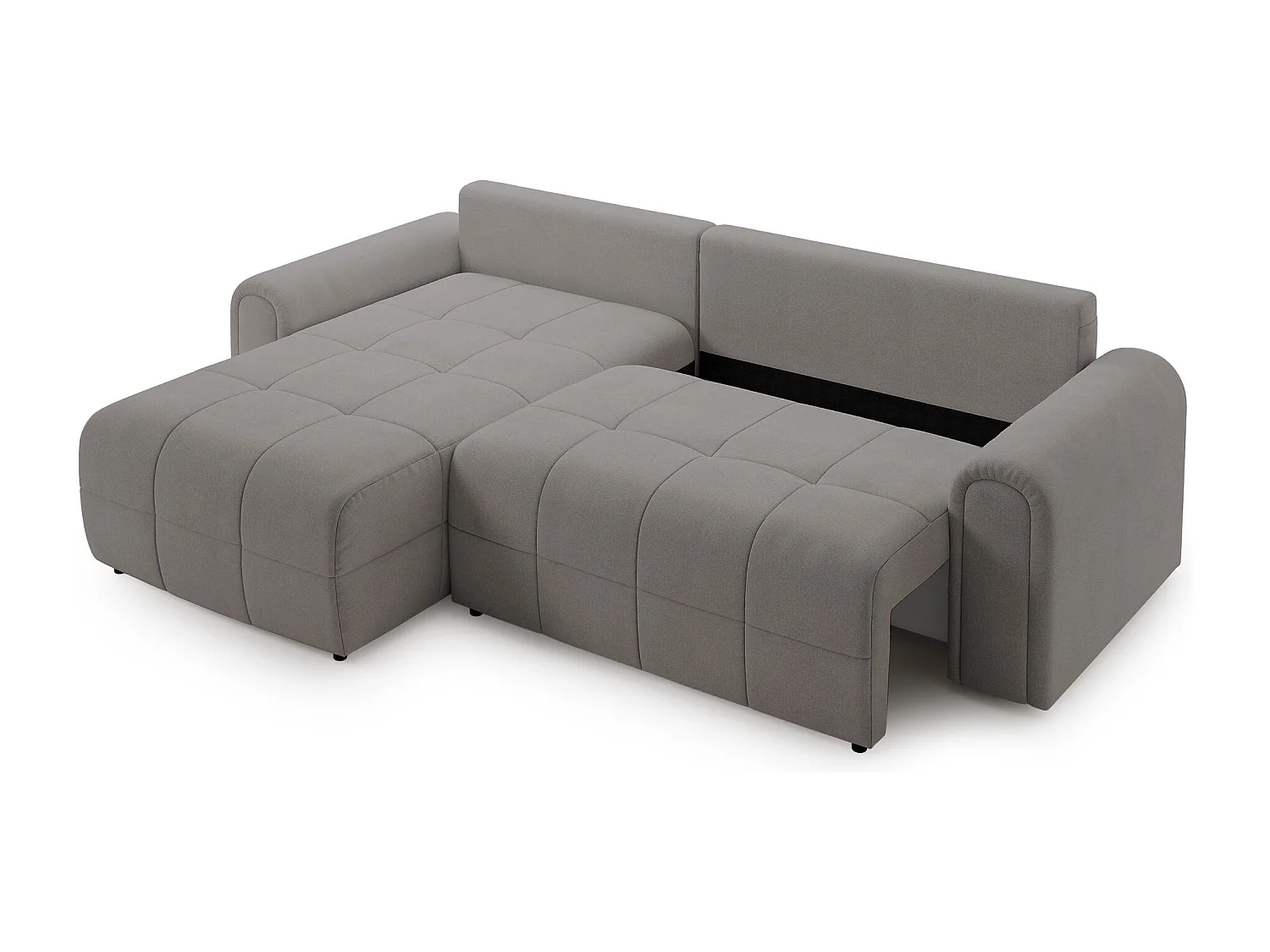 Ecksofa mit Schlaffunktion und Stauraum – links – Chenille – Greige – SIMOLLA