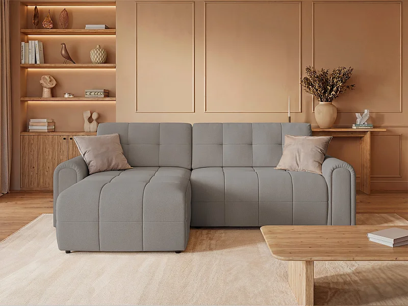 Canapé d’angle – convertible – méridienne – côté gauche – grège – en chenille – SIMOLLA