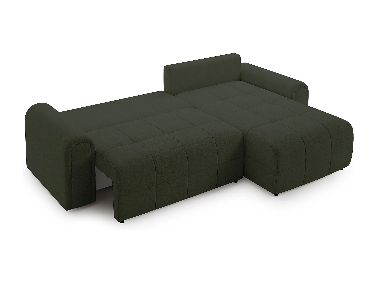 Canapé d’angle – convertible – méridienne – côté droit – vert olive – en chenille – SIMOLLA
