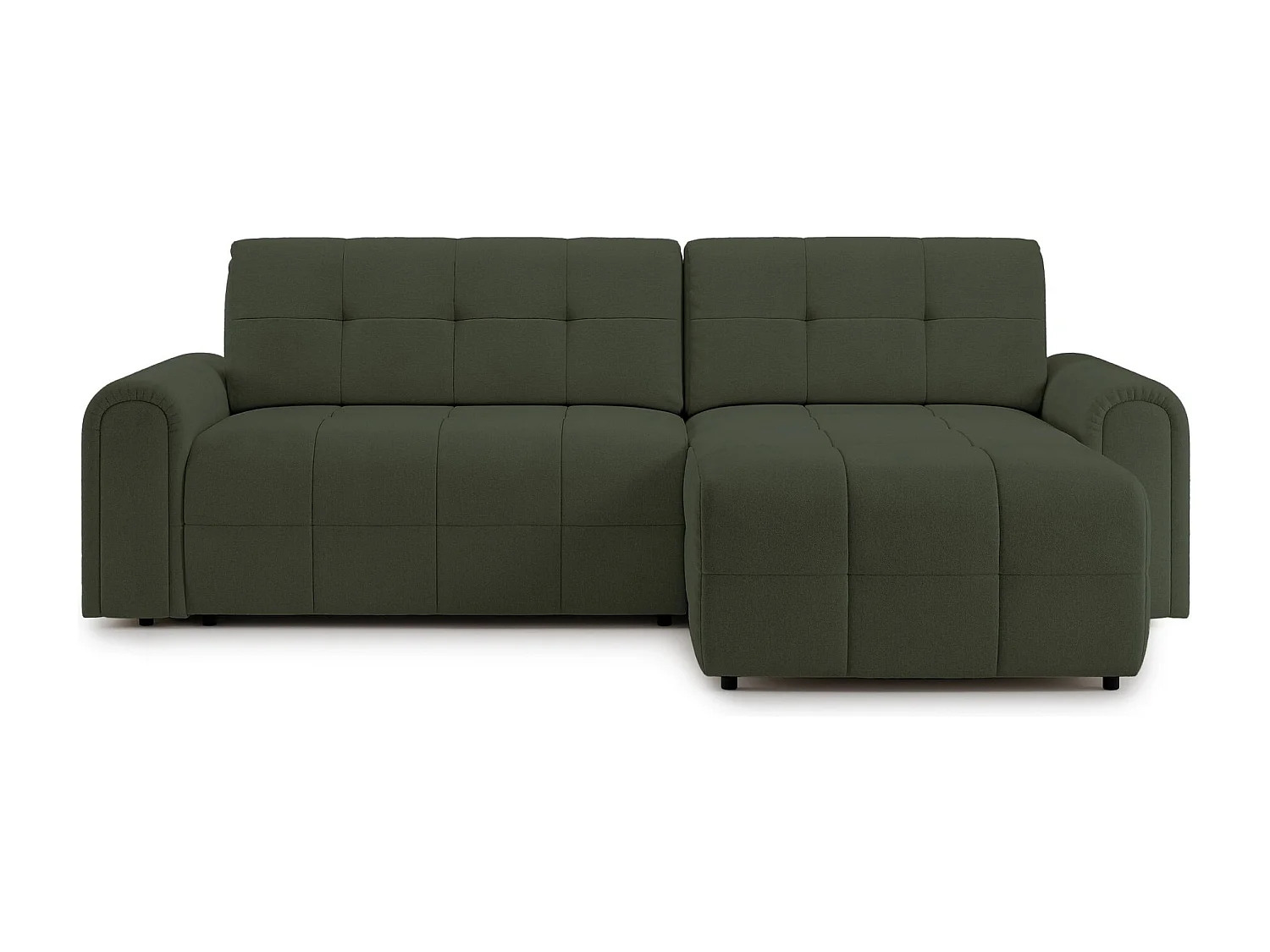 Canapé d’angle – convertible – méridienne – côté droit – vert olive – en chenille – SIMOLLA