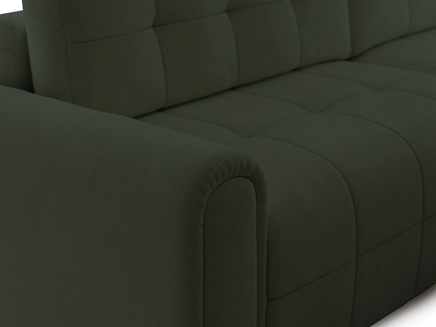 Canapé d’angle – convertible – méridienne – côté droit – vert olive – en chenille – SIMOLLA