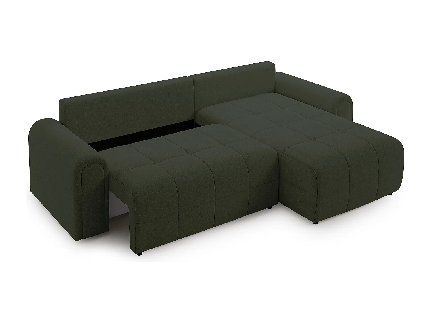 Canapé d’angle – convertible – méridienne – côté droit – vert olive – en chenille – SIMOLLA