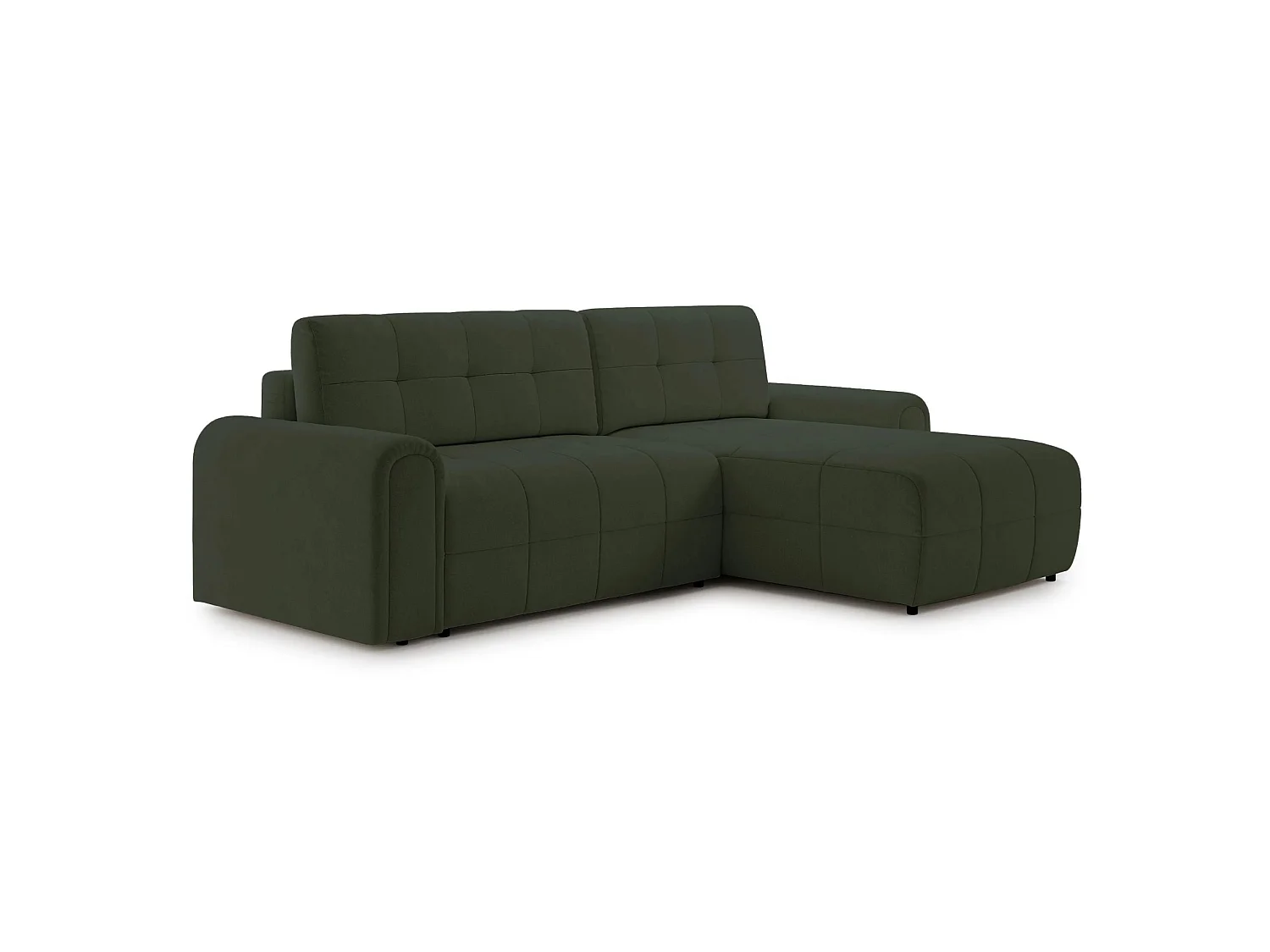 Canapé d’angle – convertible – méridienne – côté droit – vert olive – en chenille – SIMOLLA