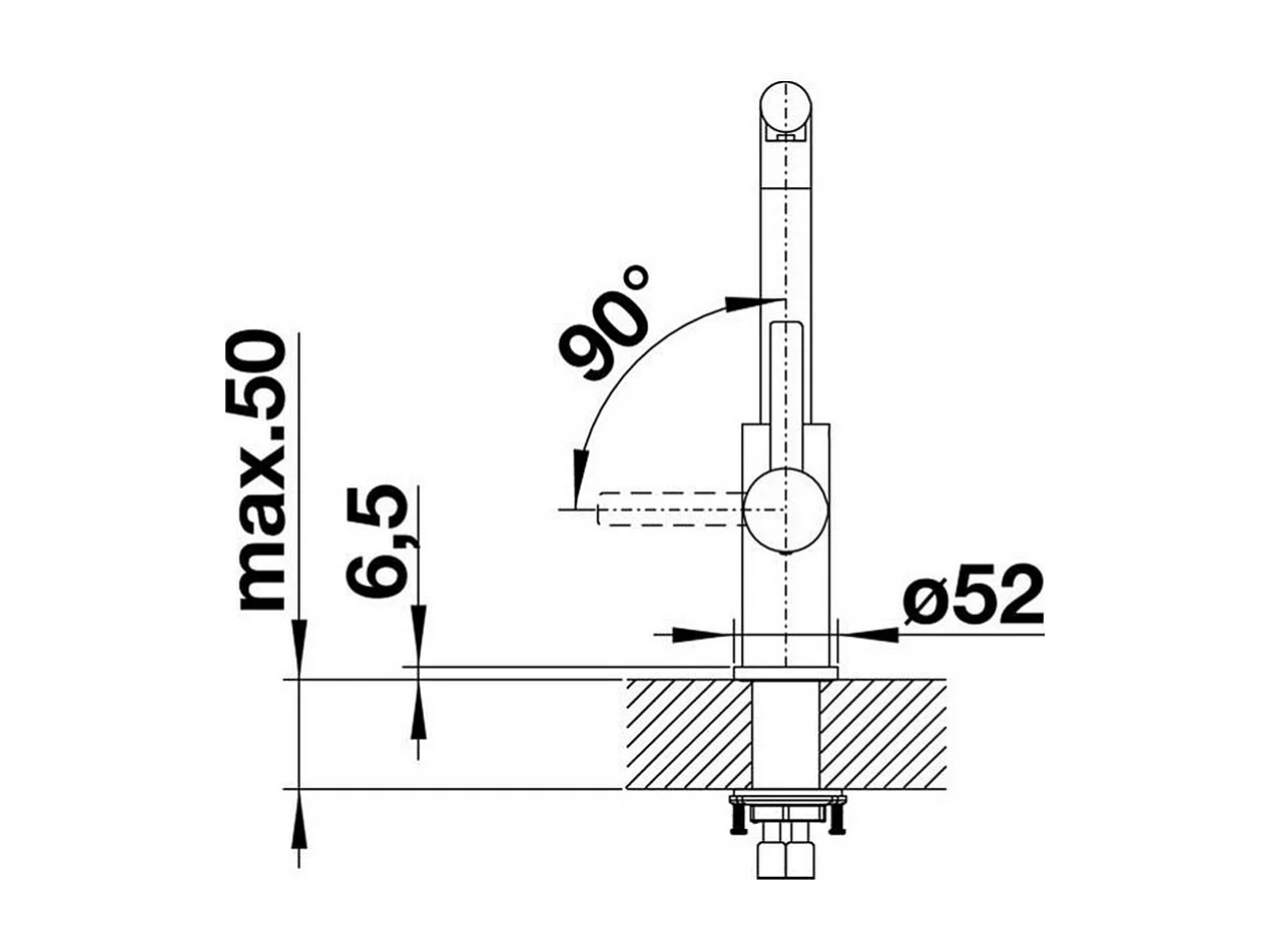 Küchenmischer BLANCO LANORA massiv gebürsteter Edelstahl hoher schwenkbarer Auslauf 360° vertikaler Hebel energiesparend