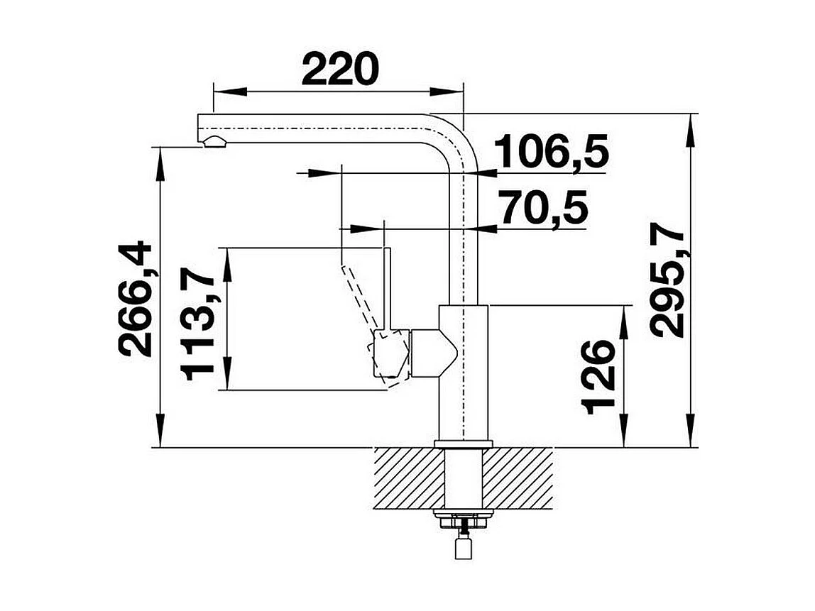 Küchenmischer BLANCO LANORA massiv gebürsteter Edelstahl hoher schwenkbarer Auslauf 360° vertikaler Hebel energiesparend