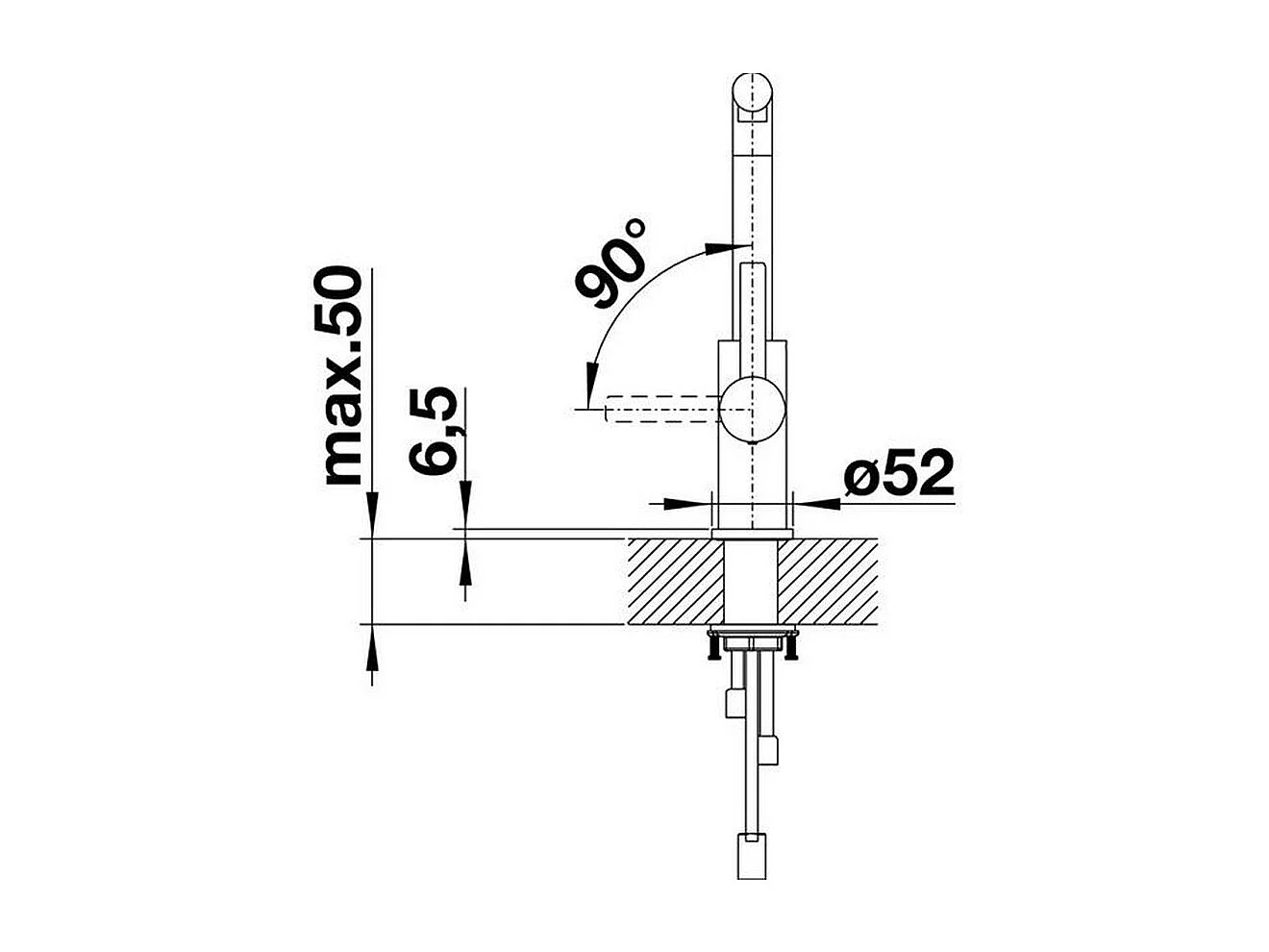 Küchenmischer aus gebürstetem Edelstahl BLANCO LANORA-S mit ausziehbarer Brause und 190° schwenkbarem Auslauf