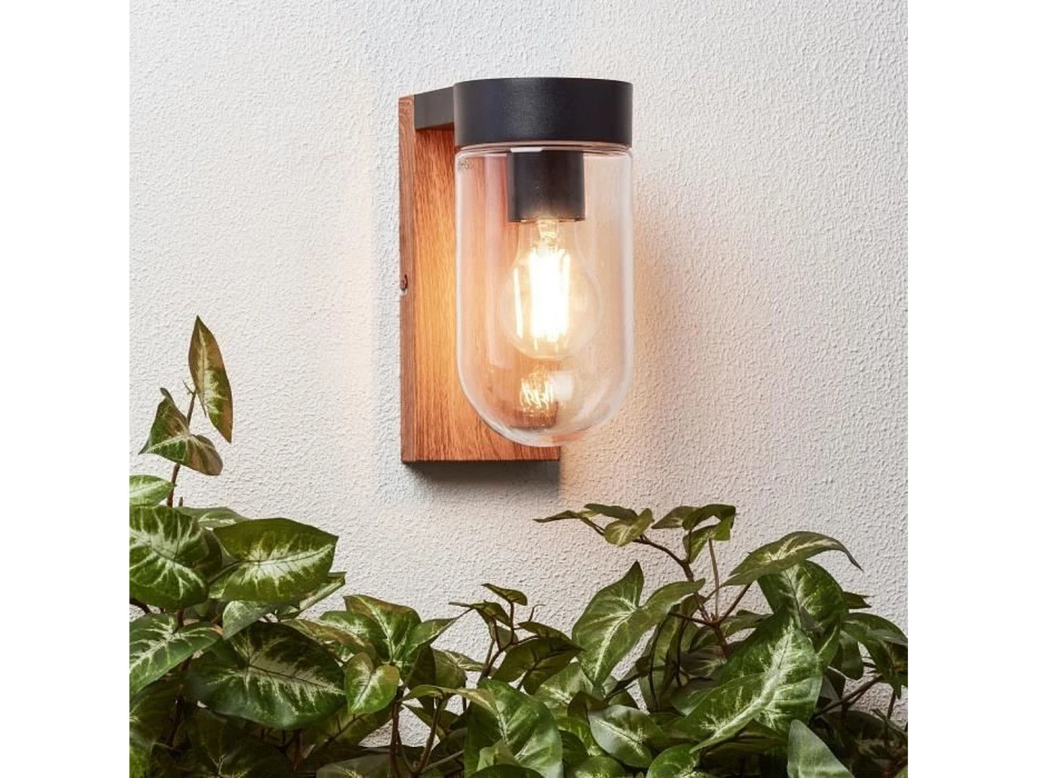 Applique extérieure CABAR - BRILLIANT - bois foncé/noir - métal/verre E27 1x40W