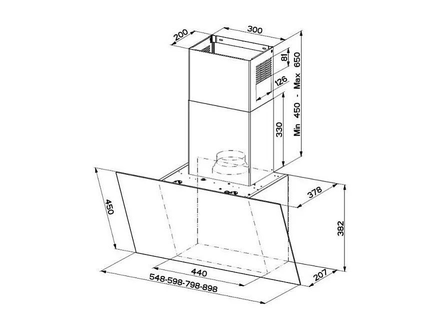 Hotte verticale inclinée DAISY 800mm inox/verre noir - classe A - débit FABER - 5816724