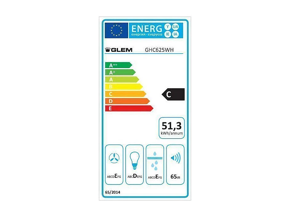 Hotte visière 250m³/h GLEM 60cm, GHC625WH
