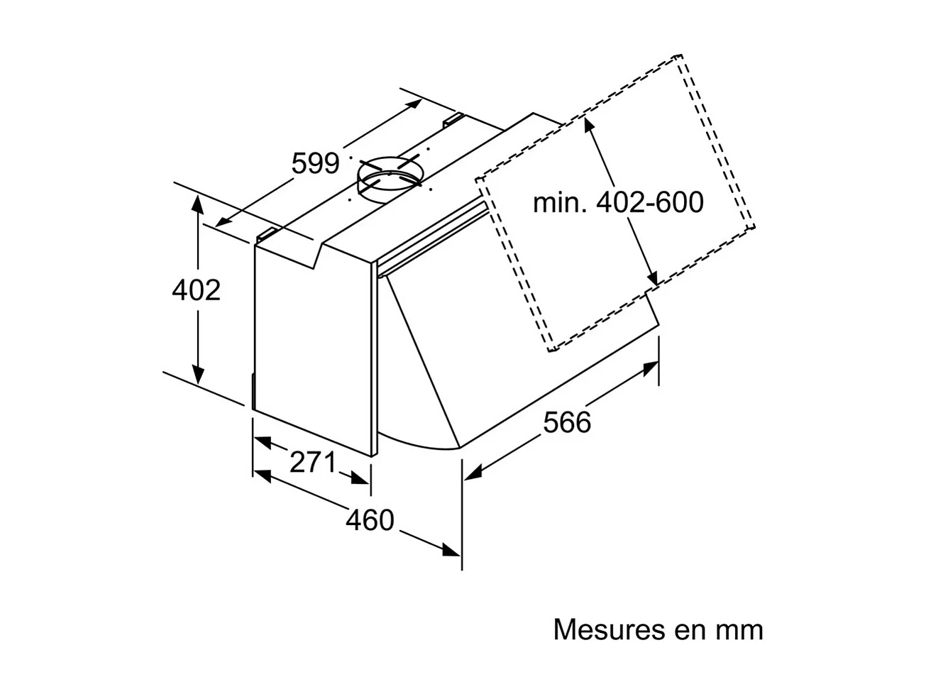 Hotte tiroir 620m³/h BOSCH 60cm, DEM66AC00
