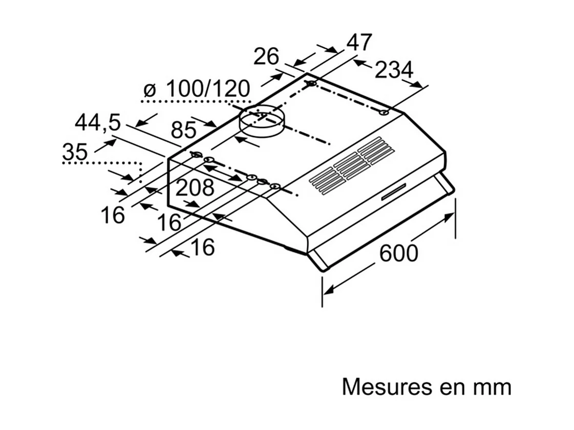 Hotte visière 350m³/h BOSCH 60cm, 1038089