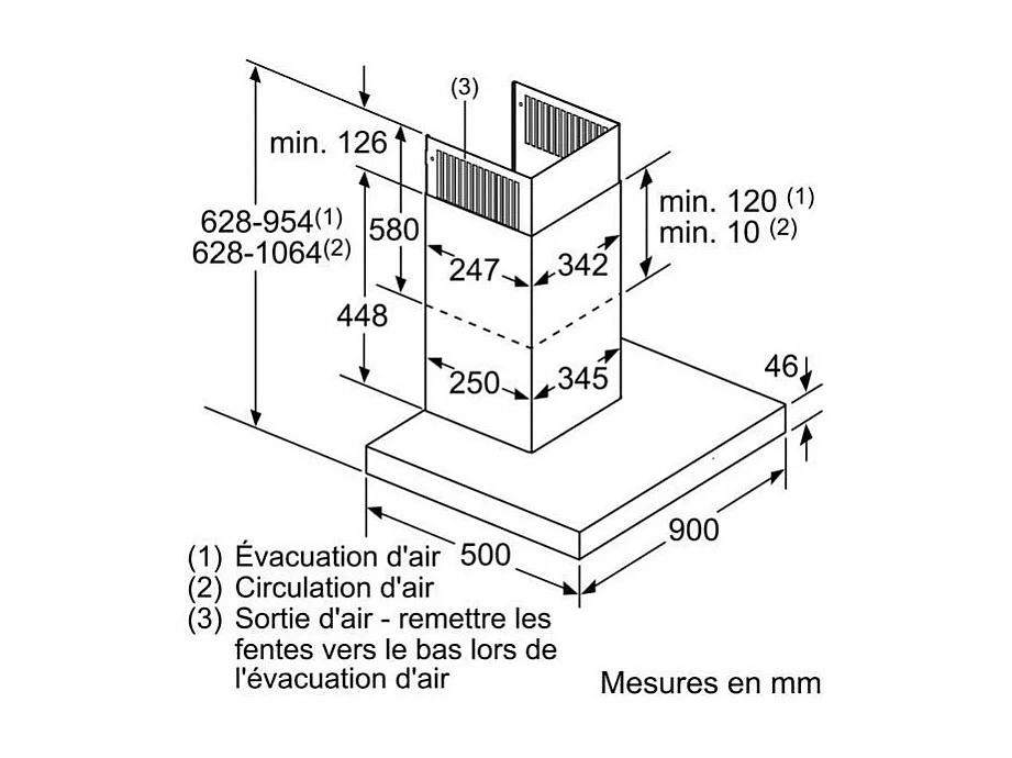 Hotte décorative 721m³/h BOSCH 90cm, DWB97CM50