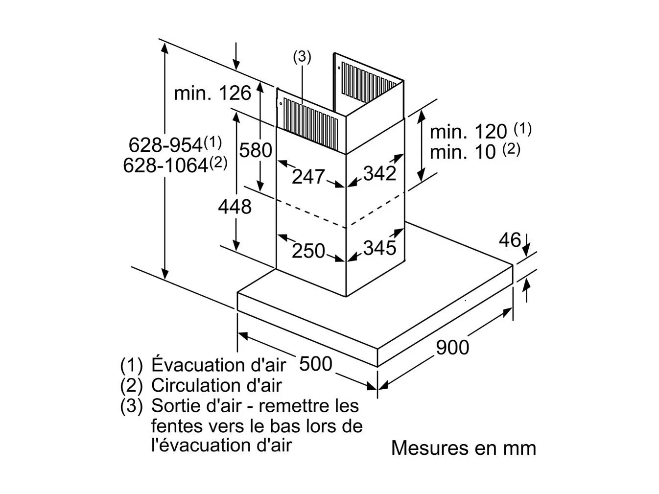 Hotte décorative 721m³/h BOSCH 90cm, DWB97CM50