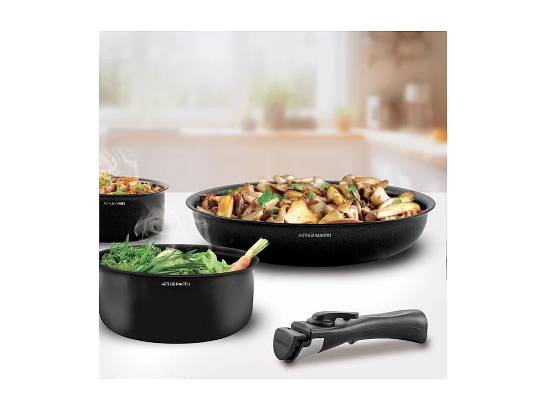 Induktions-Kochgeschirrset Arthur Martin AM558 20-teilig aus 2,5 mm Aluminium mit abnehmbarem Griff und luftdichten Deckeln