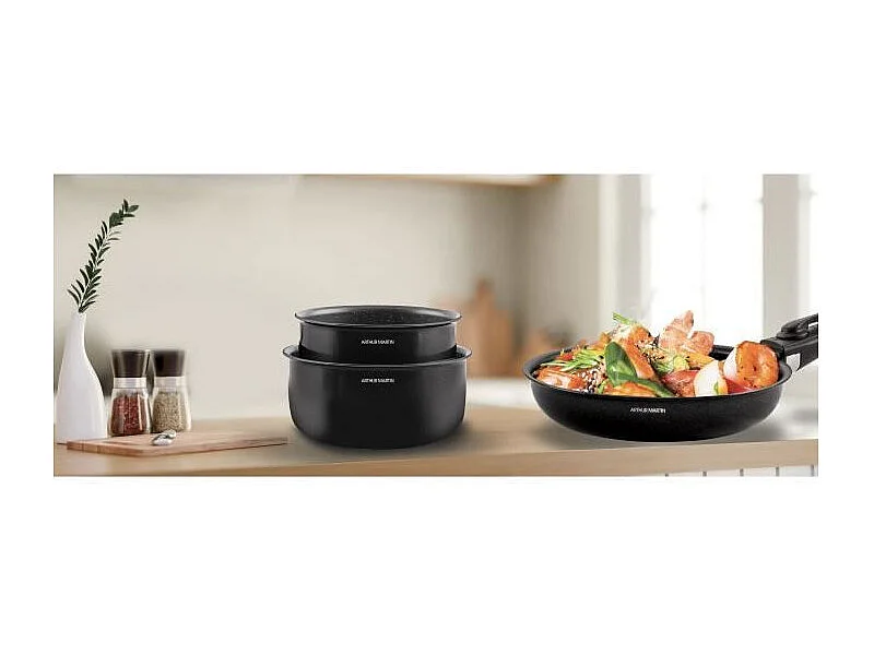 Arthur Martin AM558 inductiekookset 20-delig aluminium 2,5 mm met afneembare handgreep en luchtdichte deksels