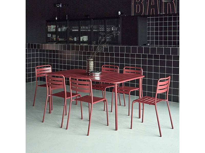 Mesa de jardín de metal con 6 sillas tierra de siena