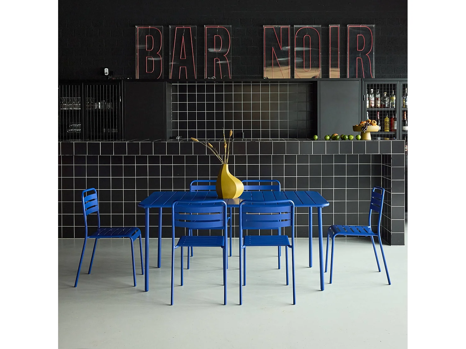 Table de jardin métal + 6 assises bleu électrique Amélia