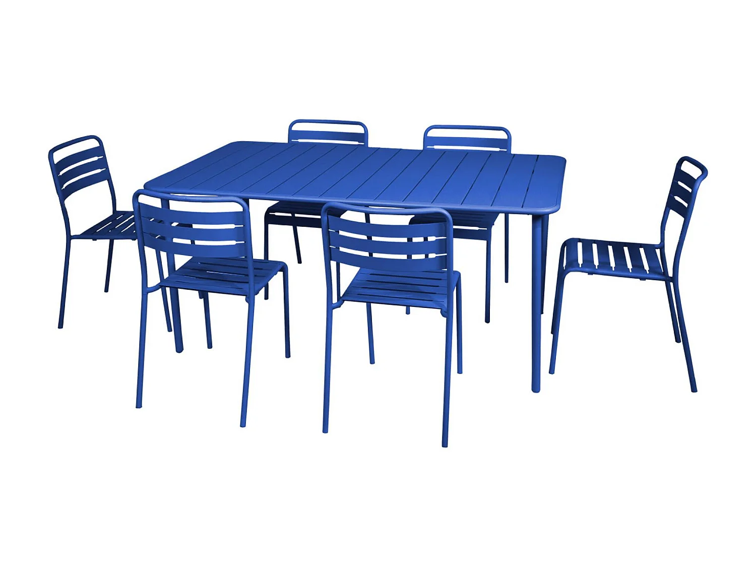 Table de jardin métal + 6 assises bleu électrique Amélia