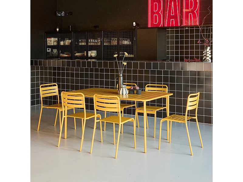 Table de jardin métal + 6 assises ocre Amélia