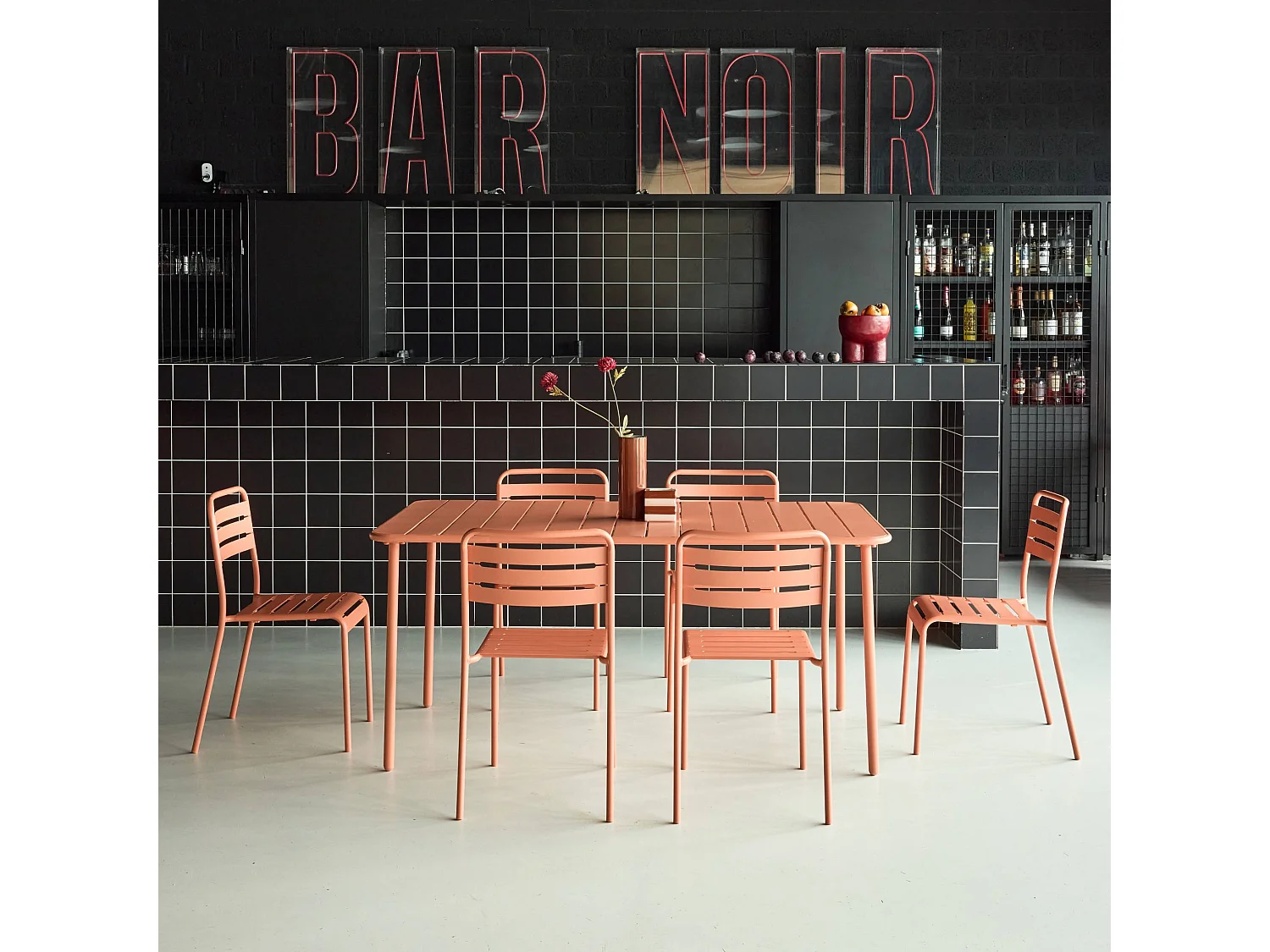 Table de jardin métal + 6 assises tomette Amélia