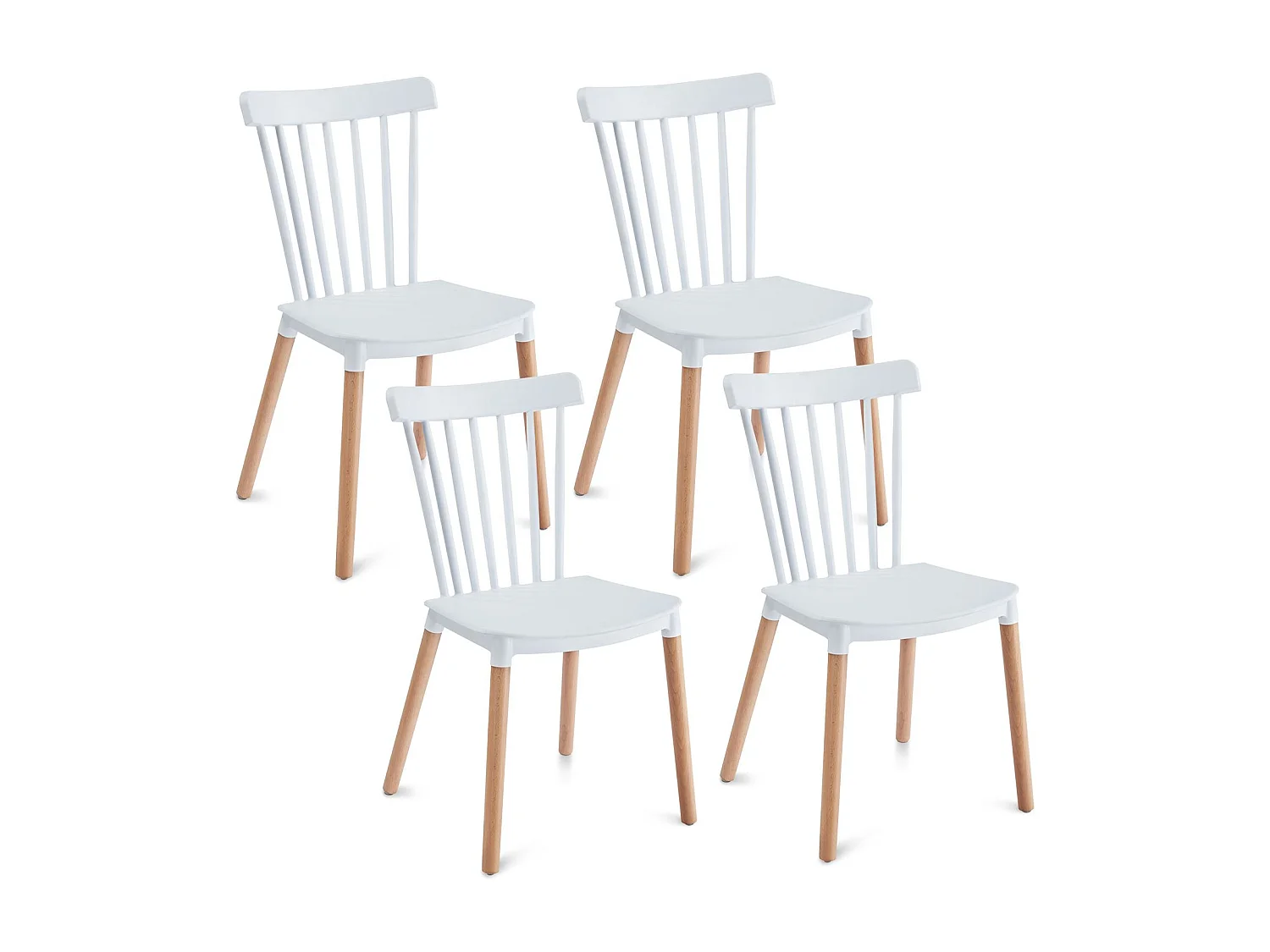 Lot de 4 chaises RAVI de salle à manger design, Blanc, Design scandinave avec assise confortable, Pieds en hêtre massif