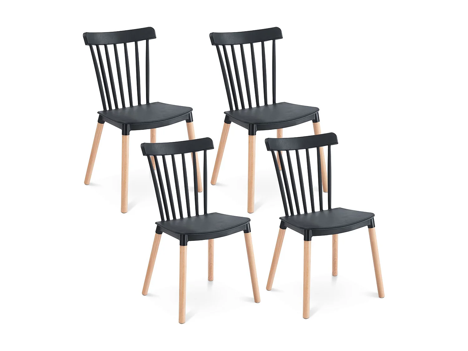 Lot de 4 chaises RAVI de salle à manger design, Noir, Design scandinave avec assise confortable, Pieds en hêtre massif