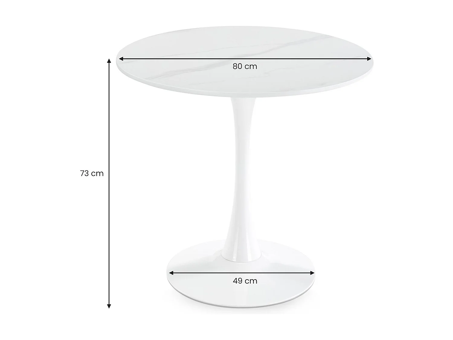 Table à Manger ronde LOIRE Ø 80 cm, Blanc, Design Moderne pour Salle à Manger, Pour 2 à 3 personnes, Plateau en Céramique