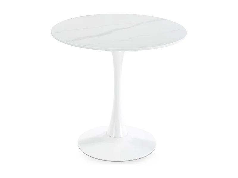Table à Manger ronde LOIRE Ø 80 cm, Blanc, Design Moderne pour Salle à Manger, Pour 2 à 3 personnes, Plateau en Céramique
