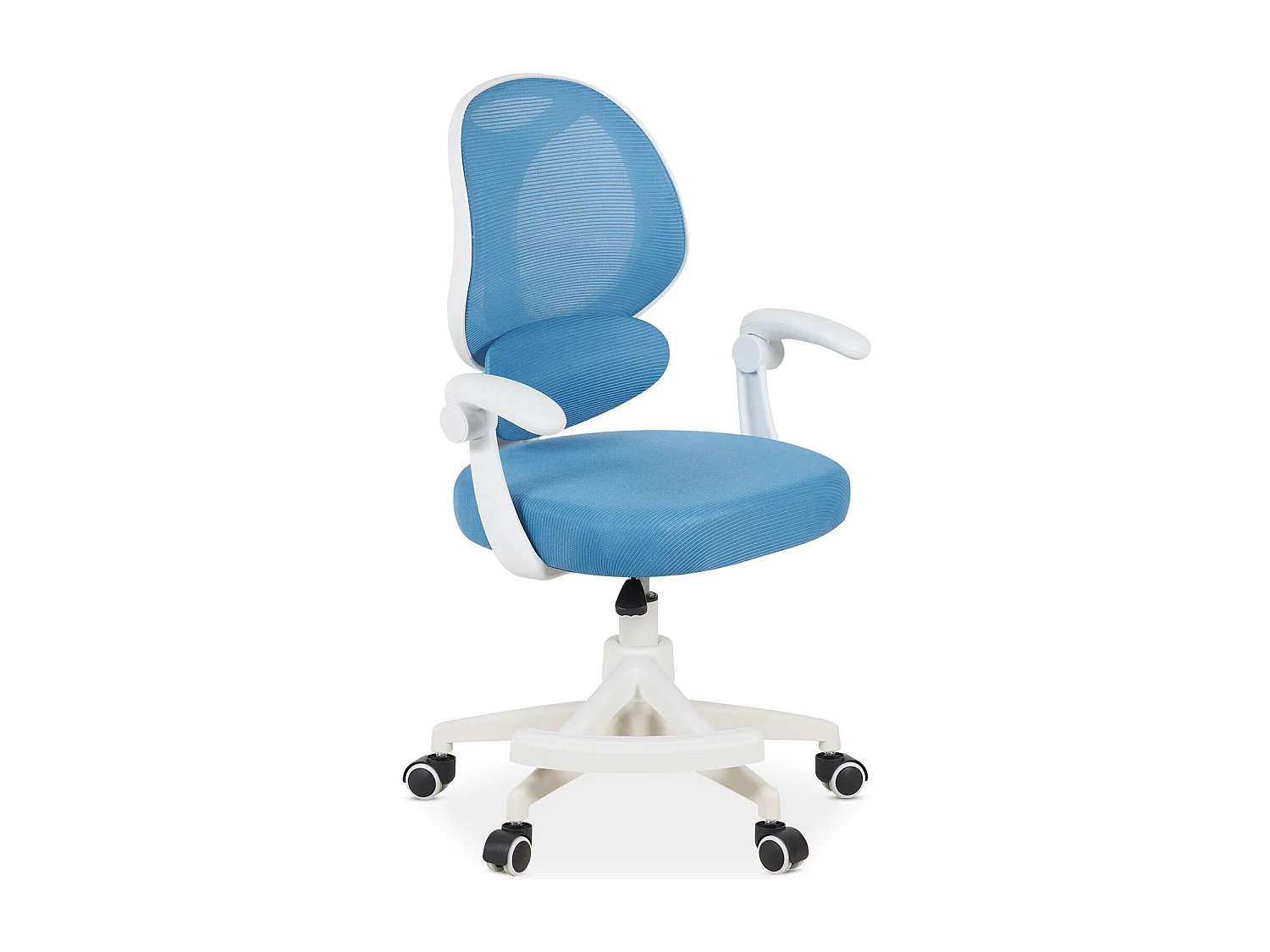 Chaise de Bureau pour Enfant ISLA Bleue Pivotante avec Repose-Pied et Accoudoirs, Assise Rembourrée et Réglable