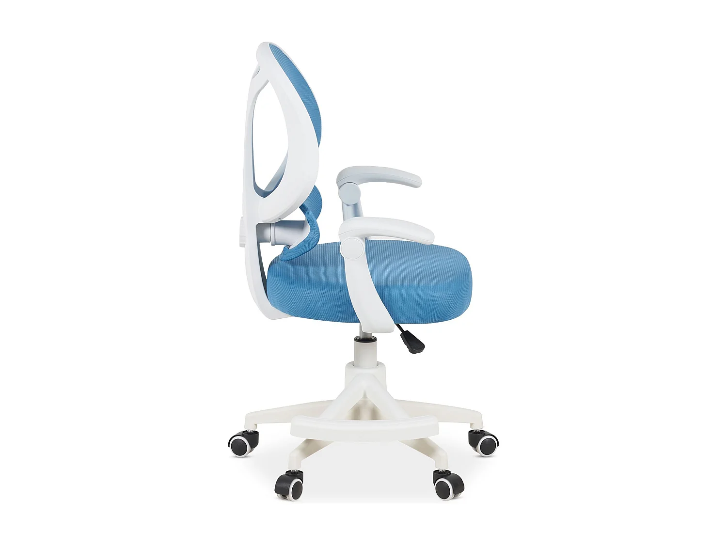 Chaise de Bureau pour Enfant ISLA Bleue Pivotante avec Repose-Pied et Accoudoirs, Assise Rembourrée et Réglable