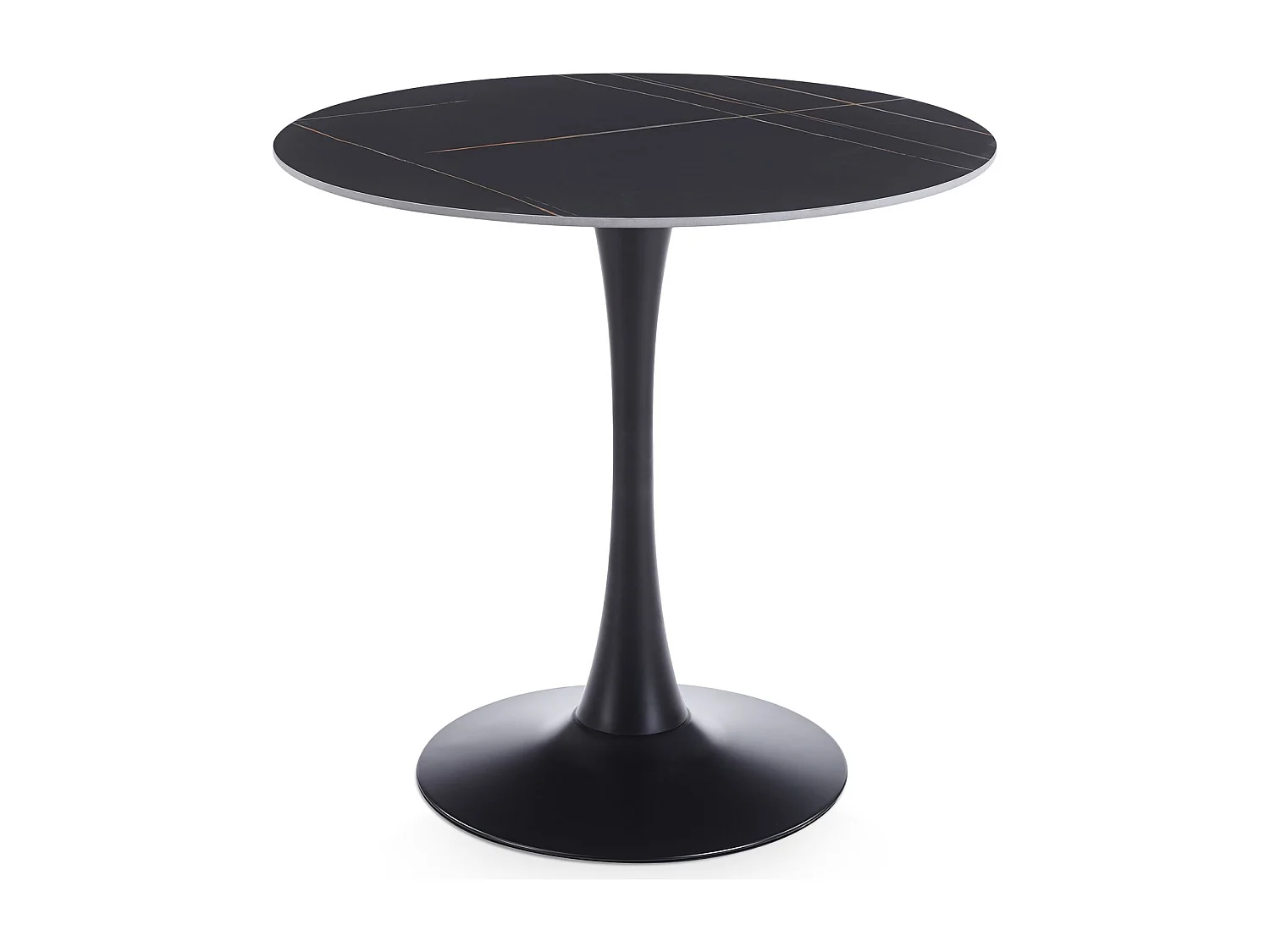Table à Manger ronde LOIRE Ø 80 cm, Noir, Design Moderne pour Salle à Manger, Pour 2 à 3 personnes, Plateau en Céramique