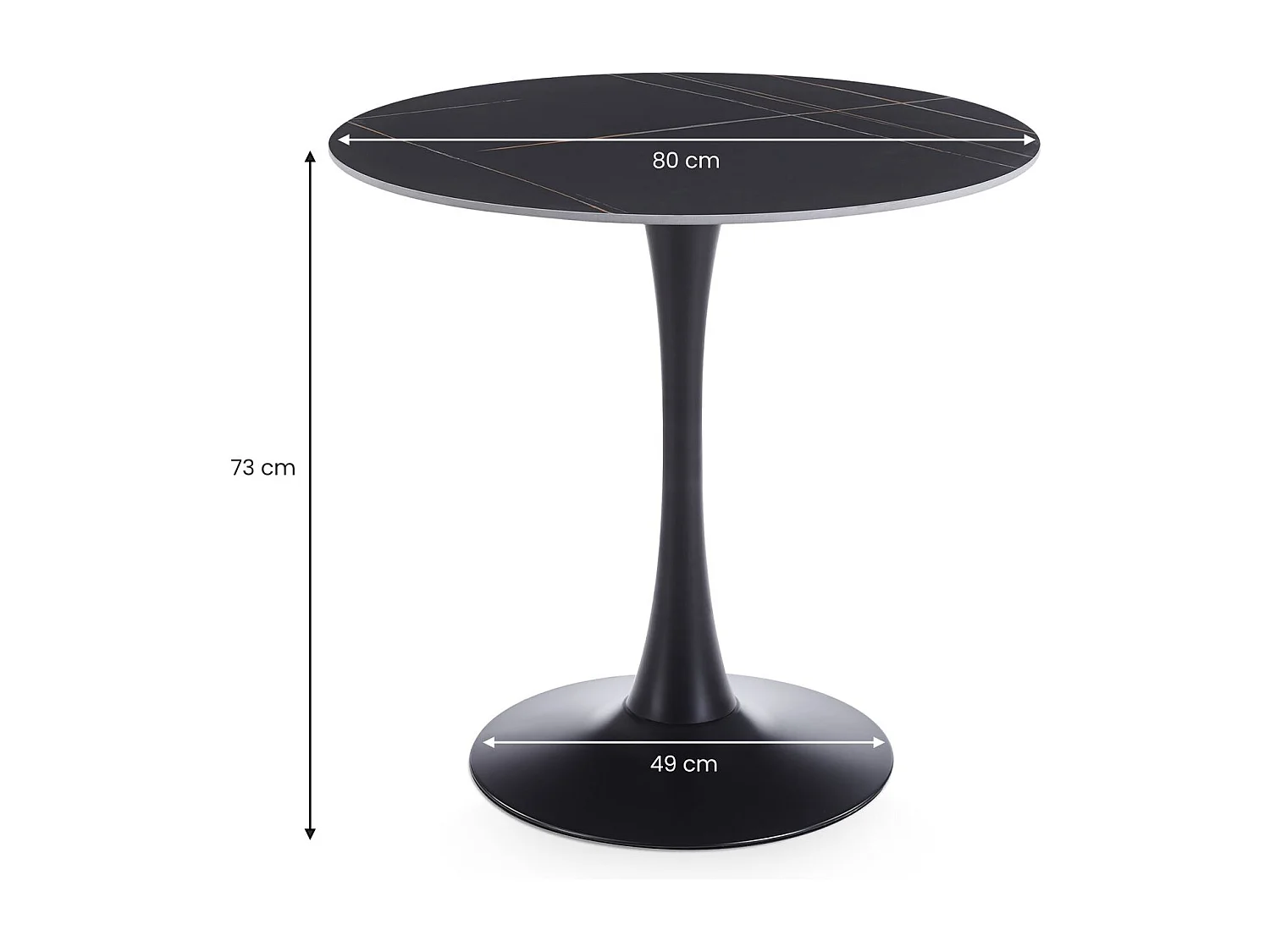 Table à Manger ronde LOIRE Ø 80 cm, Noir, Design Moderne pour Salle à Manger, Pour 2 à 3 personnes, Plateau en Céramique