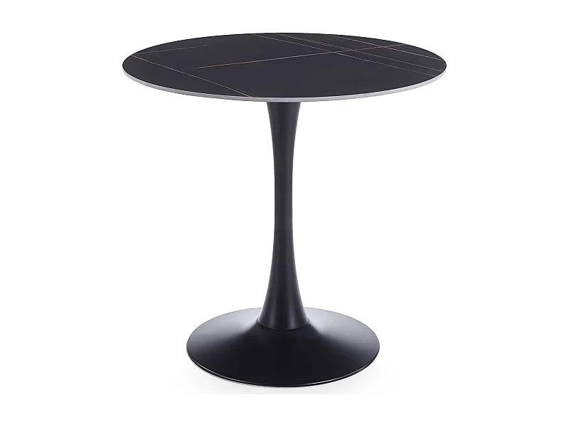 Table à Manger ronde LOIRE Ø 80 cm, Noir, Design Moderne pour Salle à Manger, Pour 2 à 3 personnes, Plateau en Céramique