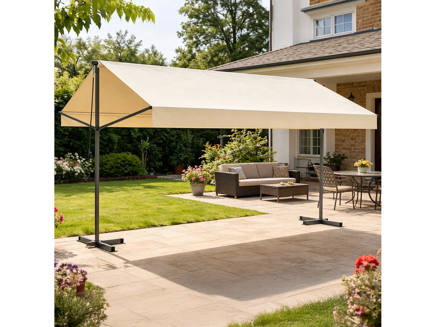 Store banne double pente manuel 4 x 1,5-1,5 m beige hydrofuge ISEO