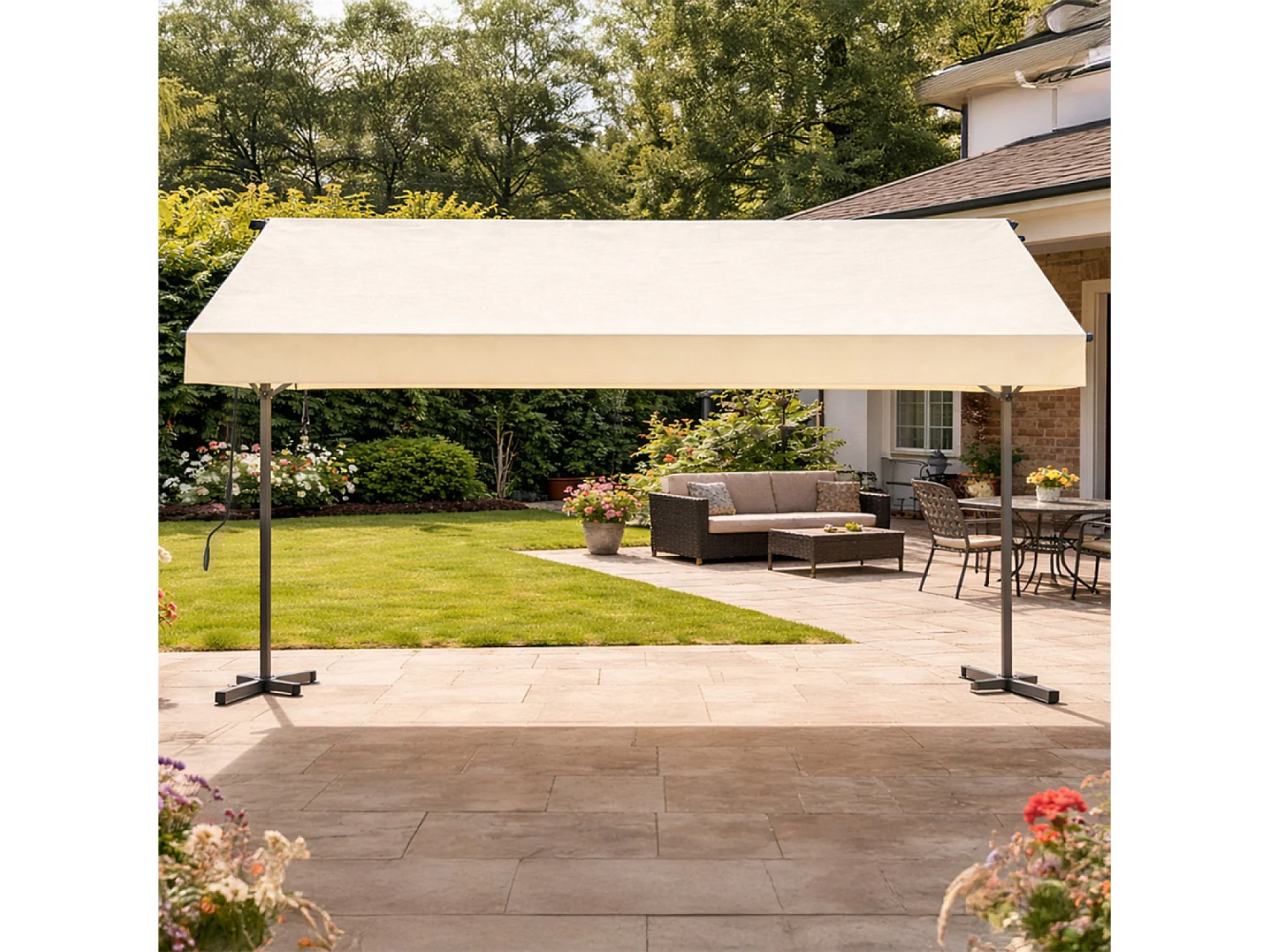 Store banne double pente manuel 4 x 1,5-1,5 m beige hydrofuge ISEO