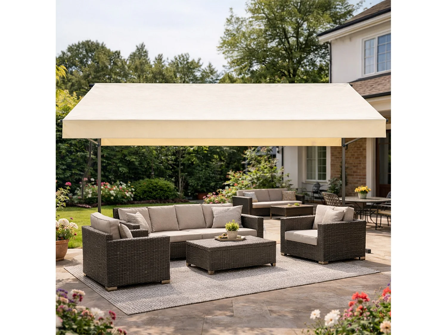 Store banne double pente manuel 4 x 1,5-1,5 m beige hydrofuge ISEO