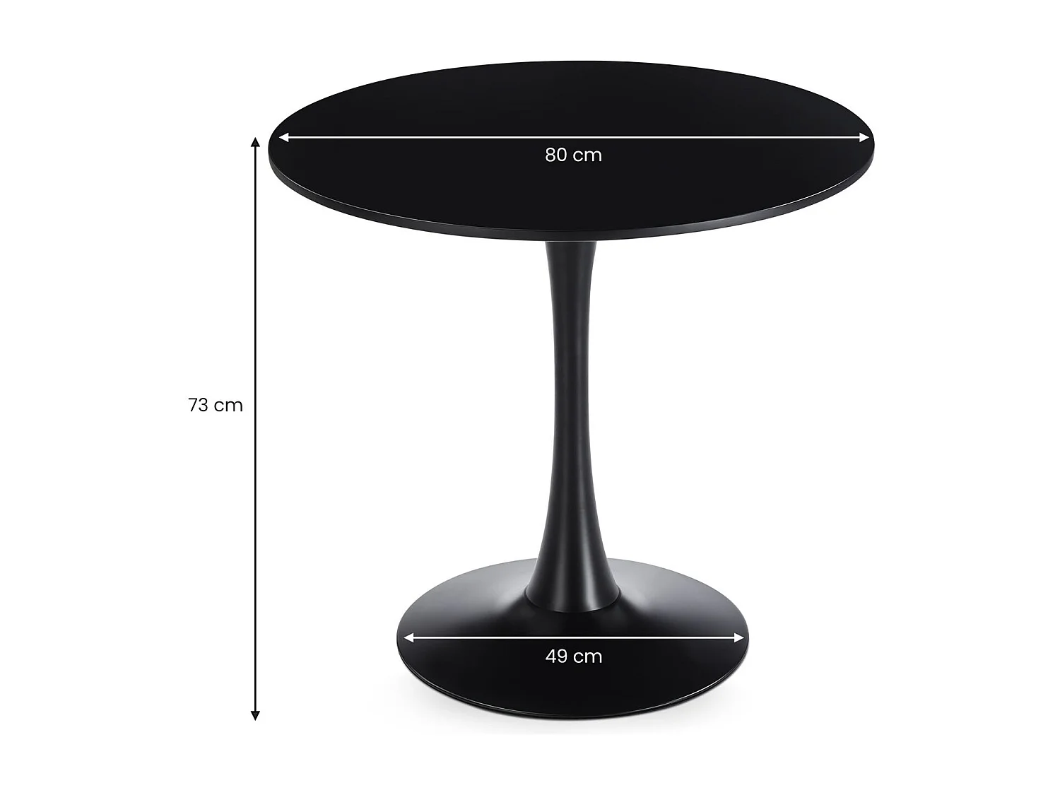 Table à Manger ronde LOIRE Ø 80 cm, Noir, Design Moderne pour Salle à Manger, Pour 2 à 3 personnes,