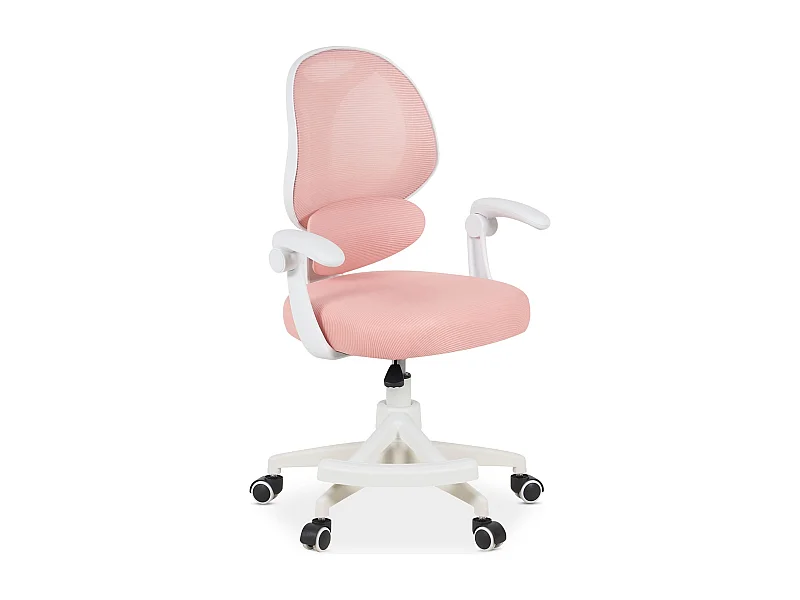 Chaise de Bureau pour Enfant ISLA Rose Pivotante avec Repose-Pied et Accoudoirs, Assise Rembourrée et Réglable