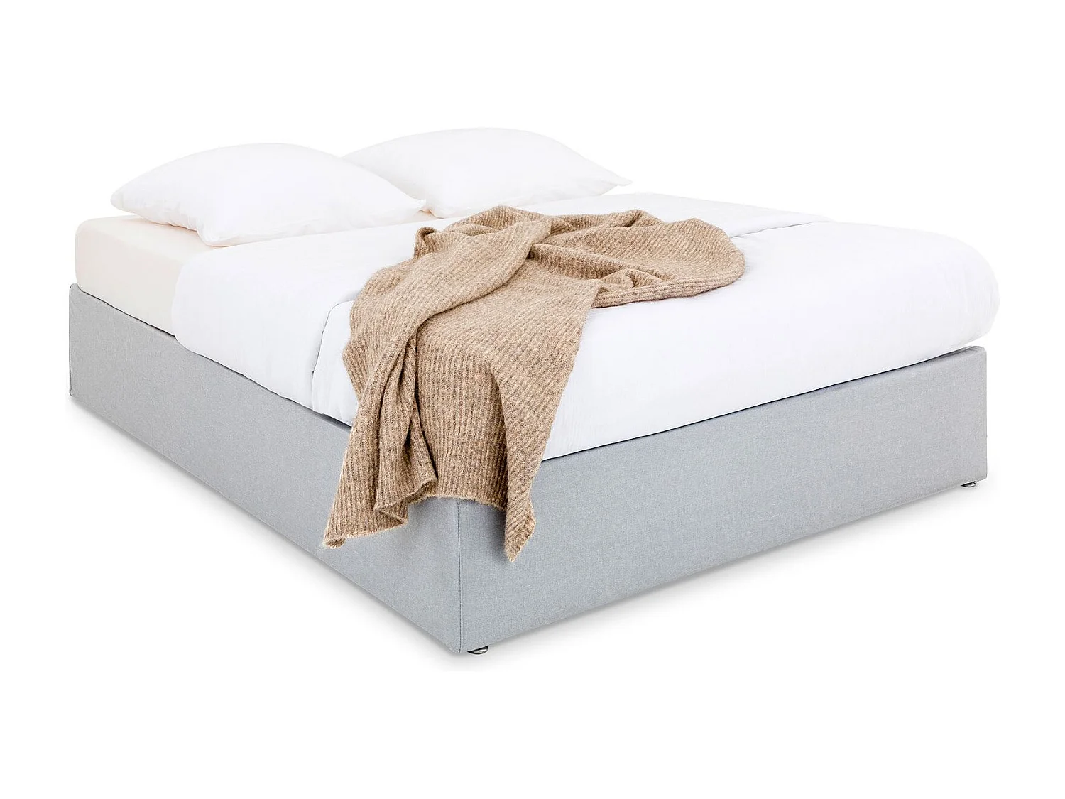 Sommier tapissier MAYA 140 x 190 cm structure en bois et revêtement en tissu gris, cadre de lit avec pieds