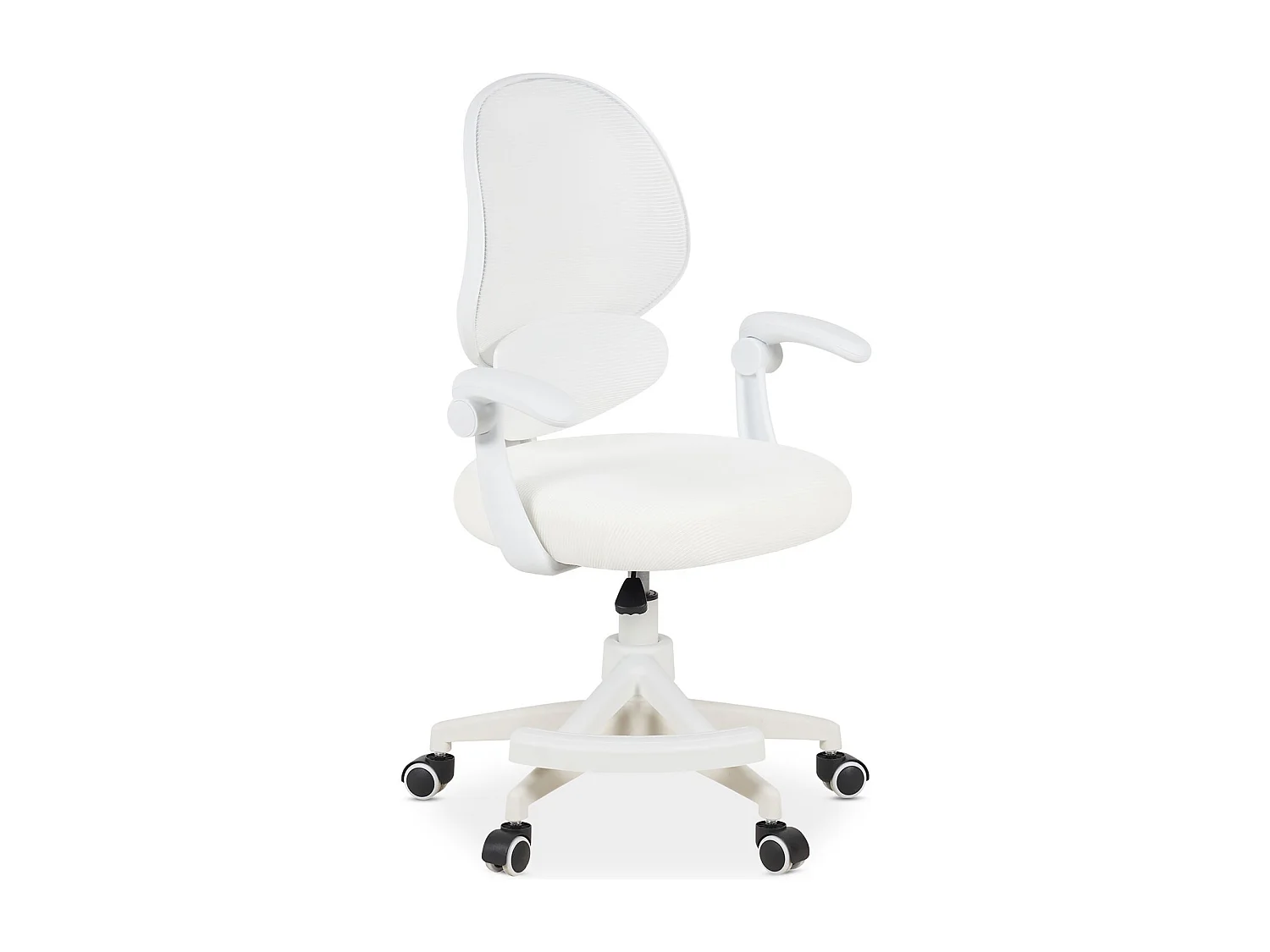 Chaise de Bureau pour Enfant ISLA Blanche Pivotante avec Repose-Pied et Accoudoirs, Assise Rembourrée et Réglable