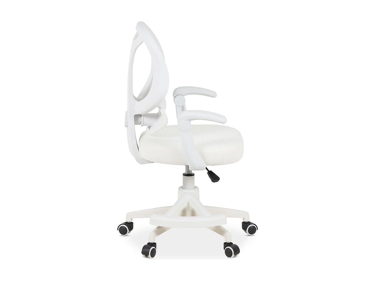 Chaise de Bureau pour Enfant ISLA Blanche Pivotante avec Repose-Pied et Accoudoirs, Assise Rembourrée et Réglable