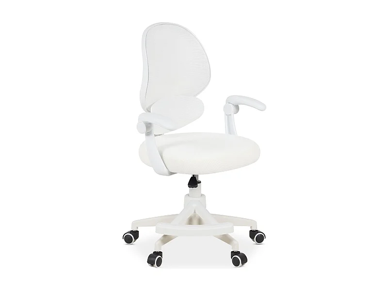 Chaise de Bureau pour Enfant ISLA Blanche Pivotante avec Repose-Pied et Accoudoirs, Assise Rembourrée et Réglable