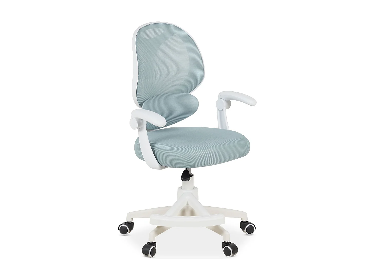 Chaise de Bureau pour Enfant ISLA Verte Pivotante avec Repose-Pied et Accoudoirs, Assise Rembourrée et Réglable