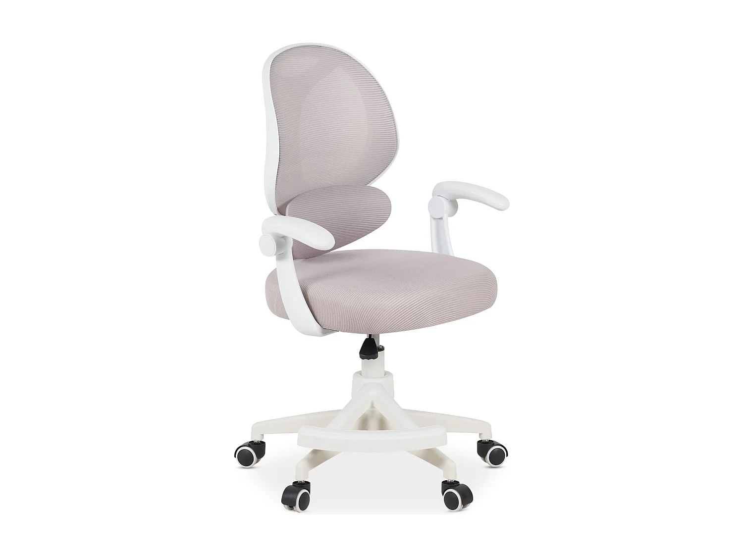 Chaise de Bureau pour Enfant ISLA Grise Pivotante avec Repose-Pied et Accoudoirs, Assise Rembourrée et Réglable
