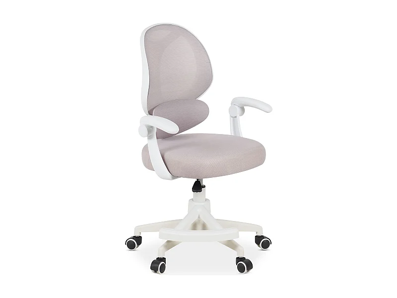 Chaise de Bureau pour Enfant ISLA Grise Pivotante avec Repose-Pied et Accoudoirs, Assise Rembourrée et Réglable