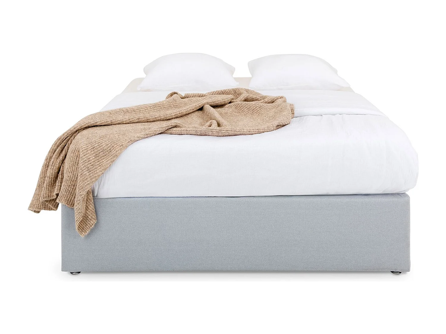 Sommier tapissier MAYA 160 x 200 cm structure en bois et revêtement en tissu gris, cadre de lit queen size avec pieds